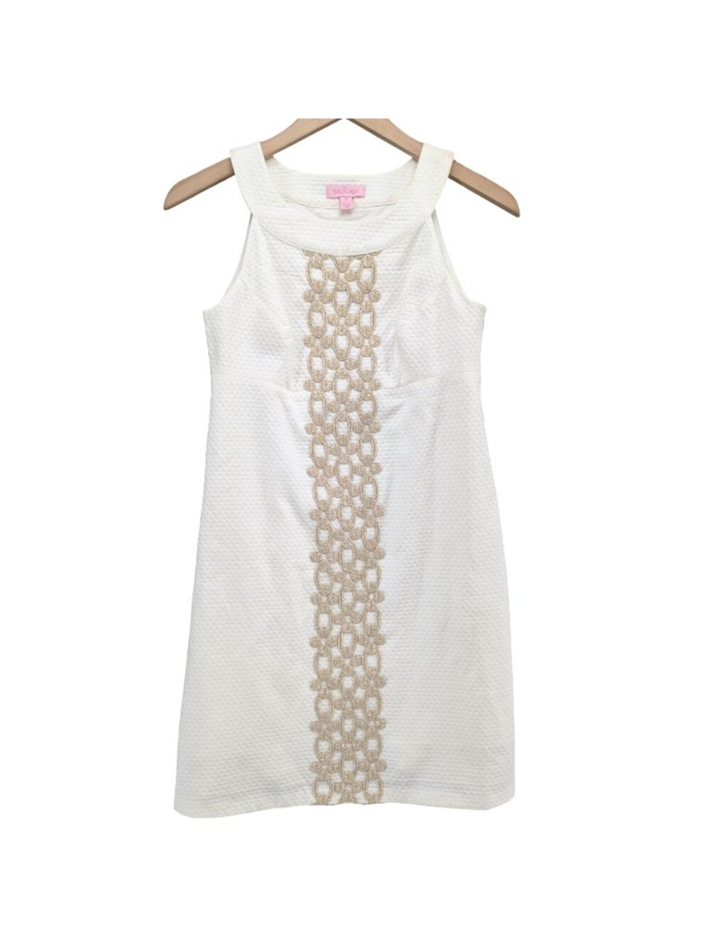 Lilly Pulitzer Jacqueline Shift Dress Resort White Gold Cotton Sleeveless Size 0